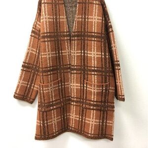 762. 🛑AT COST! 3 left! SOFT POCKET Plaid Cardigan  Sweater duster orange brown